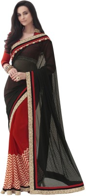 

Desi Butik Embroidered Fashion Net, Georgette Saree(Black, Red)