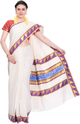 

Darps Self Design Balarampuram Cotton Saree(Multicolor), Cream