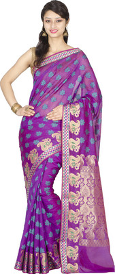 

Chandrakala Woven Banarasi Silk Cotton Blend Saree(Purple)