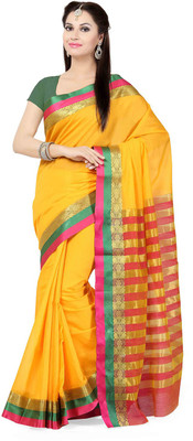 

Ishin Woven Fashion Cotton Saree(Yellow), Yellow & red