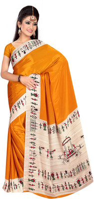 

Desi Butik Printed Daily Wear Crepe Saree(Yellow)