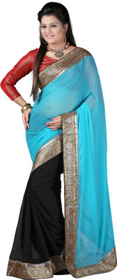 

Fashiondeal Solid Fashion Chiffon Saree(Black, Blue)