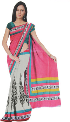 

BPS Printed, Floral Print Bhagalpuri Handloom Printed Silk, Art Silk, Khadi, Silk Cotton Blend Saree(Beige, Pink), Gp dn 1135