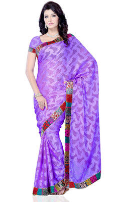 

JTInternational Self Design Fashion Jacquard Saree(Purple)