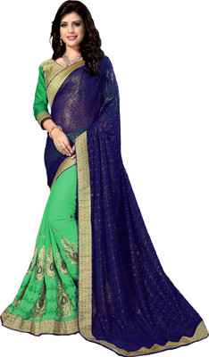 

Jiya Self Design, Embroidered, Embellished Fashion Georgette, Jacquard Saree(Blue, Green, Beige), Beige;blue;green