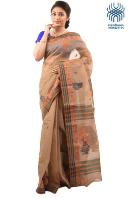 Tantuja Self Design Dhaniakhali Handloom Cotton Saree(Brown)