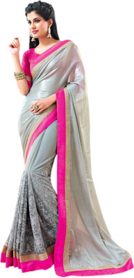 Vishal Solid, Printed Fashion Georgette Saree(Grey, Pink)