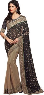 

Khoobee Self Design, Embellished, Embroidered Fashion Georgette, Jacquard Saree(Beige, Black)