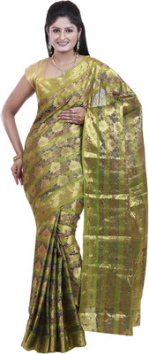 

Mimosa Woven Kanjivaram Art Silk Saree(Green), Olive