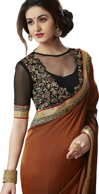

Khoobee Self Design, Embellished Fashion Satin, Georgette Saree(Orange)