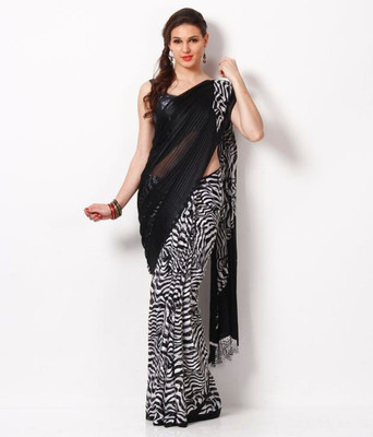 

AVR FASHIONS Printed Fashion Synthetic Chiffon Saree(Black)