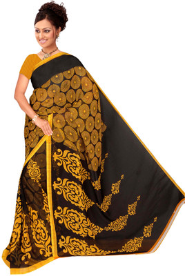 

Khoobee Self Design, Printed Fashion Georgette Saree(Yellow, Black), Black;yellow