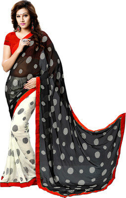 

Khushali Self Design, Printed Fashion Georgette Saree(Black, White)