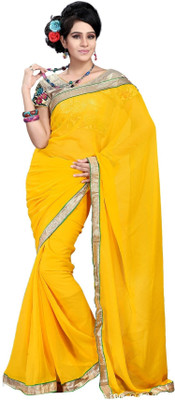 

Cenizas Solid Fashion Chiffon Saree(Yellow)