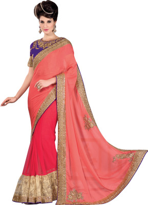 

Brijraj Embroidered Fashion Chiffon Saree(Orange, Pink)
