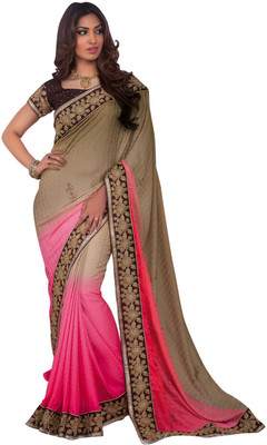 

Saara Embroidered Fashion Crepe Saree(Beige, Pink)