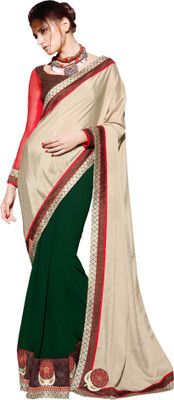 

Khushali Self Design, Embroidered, Embellished Fashion Georgette, Silk Saree(Beige, Dark Green, Red)