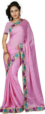

Ishin Embroidered Fashion Satin Saree(Pink)