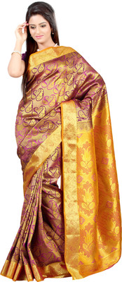 

Mimosa Woven Kanjivaram Handloom Art Silk Saree(Gold, Purple), Mejantha