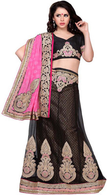 

Jiya Self Design, Embroidered, Embellished Fashion Net Saree(Black, Pink)