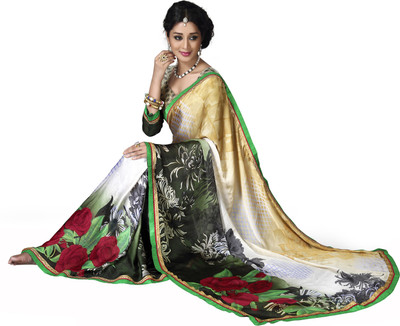 

Jiya Self Design, Printed Fashion Satin, Chiffon Saree(Gold, White, Multicolor), Gold;multicolor;white