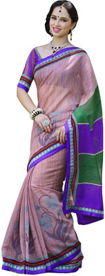 Vandv Shop Printed Fashion Handloom Cotton Saree(Pink)