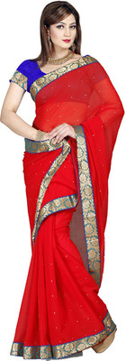 

Ishin Embellished Fashion Chiffon Saree(Red)