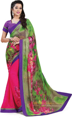 

Indianbeauty Self Design, Printed Bollywood Pure Georgette Saree(Green, Pink)