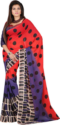 

Heena Polka Print Bollywood Georgette Saree(Red, Blue, Black), Black;red
