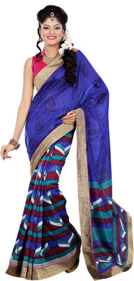 

JTInternational Printed Bhagalpuri Silk Saree(Blue)