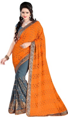 

Khoobee Self Design, Embroidered, Embellished Fashion Georgette Saree(Grey