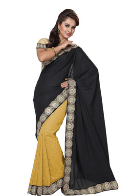 

Ishin Embellished Fashion Modal Saree(Black), Black;golden