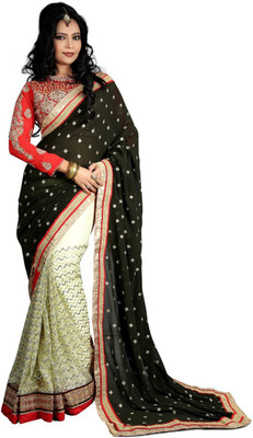 

Shoppershopee Embroidered Bollywood Georgette Saree(Black, White), Black and white