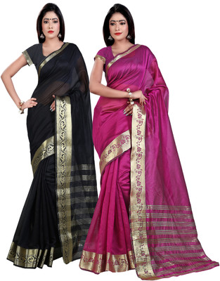

Weavedeal Solid Banarasi Chanderi Saree(Pack of 2, Multicolor)