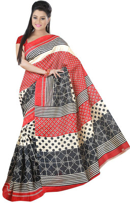 

svb sarees Polka Print Assam Silk Cotton Linen Blend Saree(Beige), Multicolor