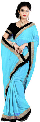 

Indian Wear Online Plain Fashion Chiffon Saree(Blue)