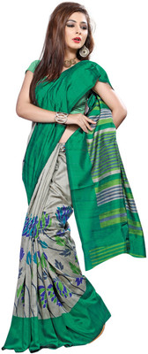 

Parisha Floral Print, Printed Fashion Silk Saree(Green, Grey), Gray;green