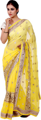 

Ellegent Embroidered Fashion Handloom Georgette Saree(Yellow)
