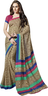 Vishal Printed Fashion Art Silk Saree(Beige)