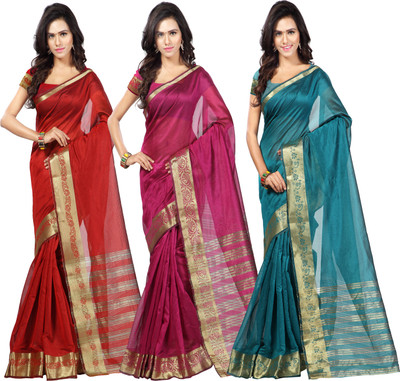 

Weavedeal Solid Banarasi Chanderi Saree(Pack of 3, Multicolor)