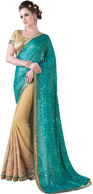 

Lovelylook Embroidered Fashion Georgette Saree(Multicolor), Sea green & beige
