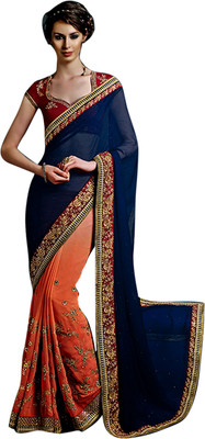 

Limozine Creation Embroidered Fashion Georgette Saree(Blue), Nevy blue-dark fenta