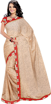 

Khushali Self Design, Printed Fashion Crepe, Art Silk Saree(Beige)