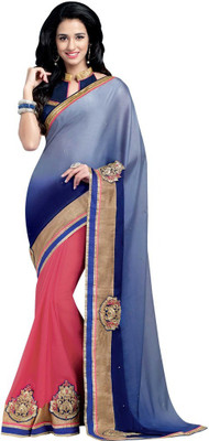

Desi Butik Embroidered Fashion Georgette Saree(Pink, Blue), Pink and blue