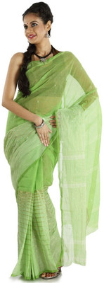 

Hawai Striped Tant Cotton Saree(Green)