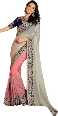 

Brijraj Embroidered Fashion Satin, Chiffon Saree(Pink, Grey), Grey;pink