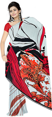 

Manthan Printed Daily Wear Georgette Saree(White, Red), Off white & red