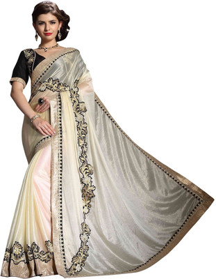 

Khoobee Self Design, Embroidered, Embellished Fashion Georgette Saree(Beige, Grey, White)