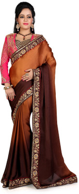 

Shoppershopee Embroidered Chanderi Georgette Saree(Brown)