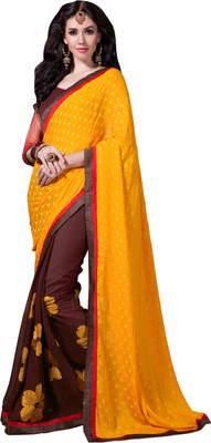 

Manthan Embroidered Daily Wear Georgette Saree(Yellow, Brown)